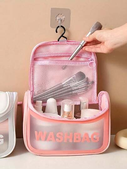 1PC Festive Christmas-Style Transparent Waterproof Travel Toiletry Bag, Large-Capacity Makeup Storage Bag With Hook & Handle, Travel Organizer For Toiletries, Cosmetics & Accessories - Christmas Collection Storage, Suitable For Winter & Winter Travel/Daily Use, Ideal Christmas Gift For Holiday Prep, Essential For Stocking Up At The End Of The Year & Practical Helper For Christmas Decorations Storage