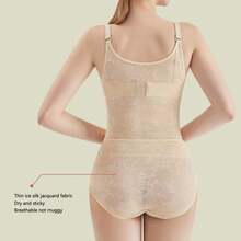 Body moldeador Lencería Jacquard Seda helada Body corsé moldeador de cintura fina para mujer Piel Adecuado para 52,5-60 kg M - Caqui - Ver 7