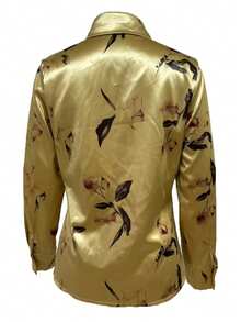 1pc Floral Print Button Down Long Sleeve Shirt, Suitable For Dates, Holidays, Everyday, Birthday Parties, Singles Parties, Travel, Spring/Autumn Vacation - Light Gold - View 5