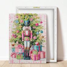 1 件带画框/画布的圣诞墙饰，粉色和绿色胡桃夹子绘画，圣诞主题海报，圣诞卧室装饰，房间装饰，家居装饰，客厅装饰，圣诞饰品，冬季装饰，家居冬季装饰，圣诞墙饰 - 彩色 - 查看 4