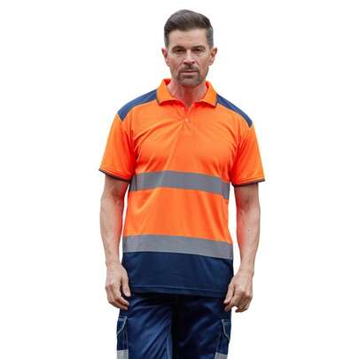 Yoko Mens Two Tone Polo Shirt (Fluorescent Orange/Navy)