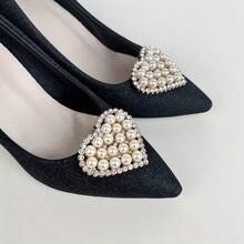 1 Piece Simple High-End Imitation Pearl Big Heart-Shaped Shoe Flower Shoe Clip Detachable Shoe Buckle Accessory, Fashionable And Versatile - Gold - View 3