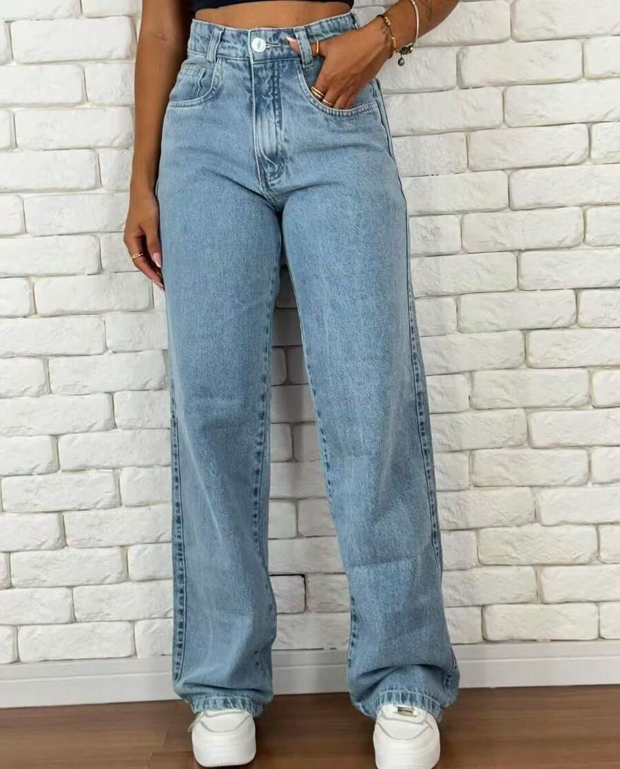 Women's Wide Leg Pantaloon Jeans - Maramorizado - View 1
