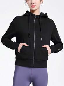 CAMEL CROWN 女士休闲运动服春季夹克开衫连帽跑步上衣健身服瑜伽服 - 幻影黑 - 查看 2