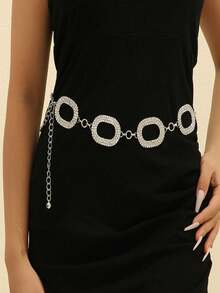 大码闪亮Y2K腰带 - 银色PU皮革嘻哈腰带，配水钻装饰扣，适合搭配女士裤装和连衣裙，秋季、万圣节及其他场合 - 白色 - 查看 5