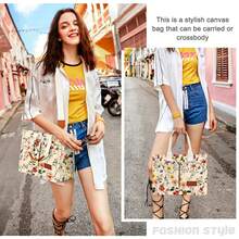 Canvas Tote Bag For Women With Pockets Crossbody Bag Tote Shoulder Handbags Casual Work Bags Everything Tote Bag - 復古花 - 查看 2