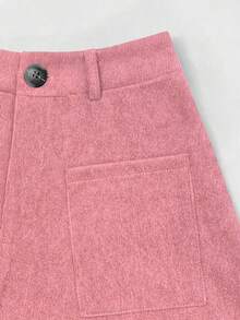 EARO法式复古女装休闲简约舒适日常百搭前扣口袋纯色半身裙，春秋新款高弹力腰部修身宽松包臀优雅A字长裙 - 粉色 - 查看 3