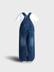 可调节肩带阔腿中性牛仔背带裤，适合所有季节，不含T恤