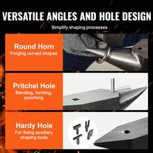 Single Horn Anvil, 22Lbs Cast Steel Anvil, High Hardness Rugged Round Horn Anvil Blacksmith, Large Countertop And Stable Base, With Round And Square Hole, Metalsmith Tool For Bending And Shaping - Black - View 4