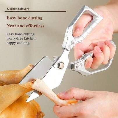 Tijeras multifuncionales de acero inoxidable (1 unidad): herramienta de cocina resistente para aves, raspar escamas de pescado y descascarar nueces. Uso diario.