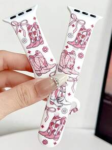 1pc Western Cowboy Style Pink Boots With Printed Silicone Strap Compatible With Apple Watch Band 38mm 40mm 41mm 42mm 44mm 45mm 49mm (S10 42 )Mm (S10 46)Mm,Soft And Comfortable Replaceable Sports Band Compatible With Iwatch Series 11 Ultra 3 SE3 Ultra 2 S10 SE2 9 8 7 SE 6 5 4 3 2 1, Women Watchbands, Smart Watch Strap/Band, Unique Personalized And Style Valentines