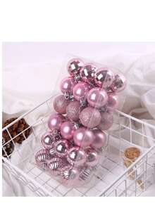 4cm/36pcs Christmas Ball Ornaments, Shiny & Matte Finish, Assorted Colors, Christmas Decorations - Pink - View 4