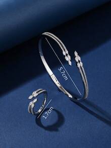 Set de joyería de 2 piezas con brazalete y anillo ajustables de cobre, con circonita cúbica, de moda y encantador, adecuado para que las mujeres lo usen a diario o en días festivos