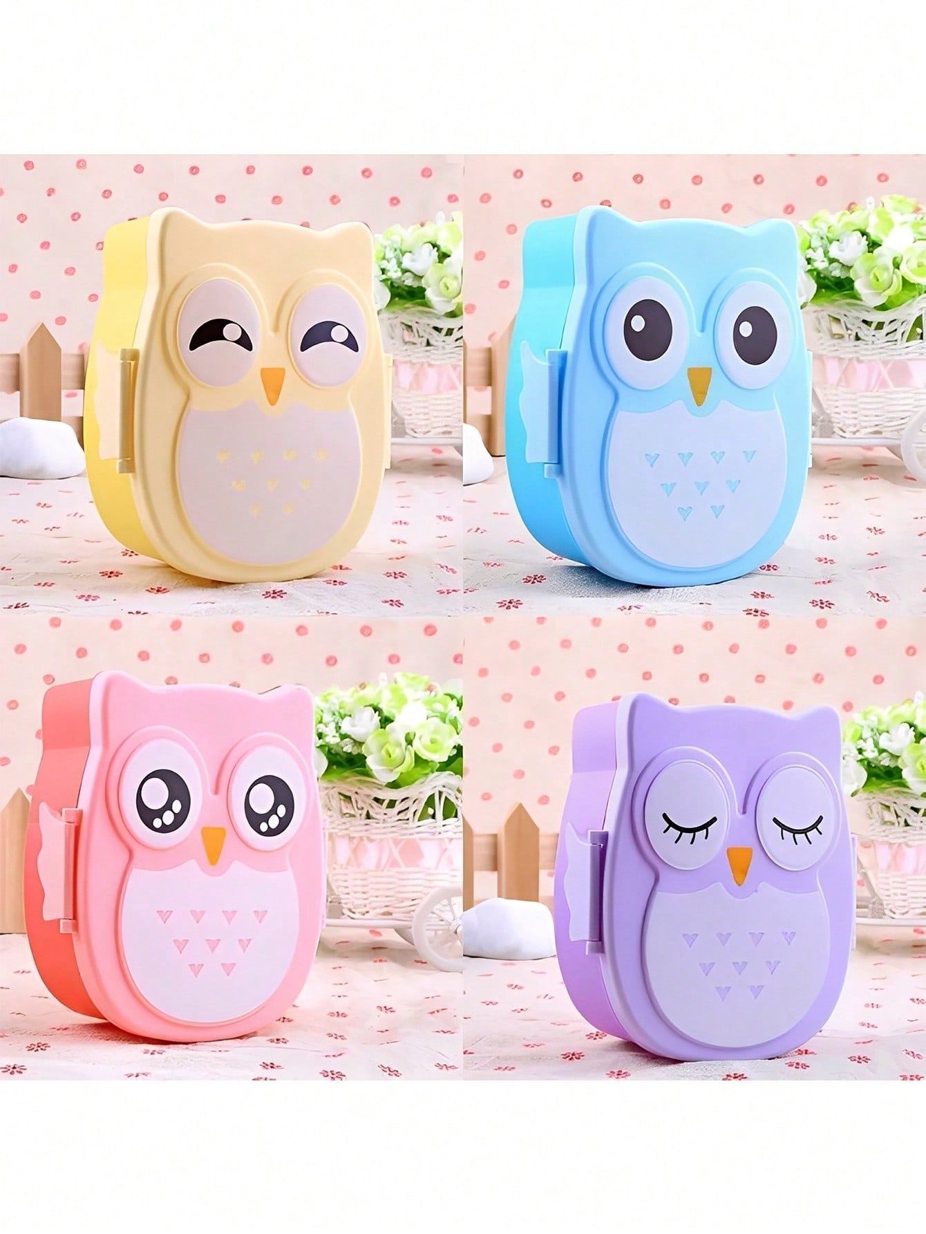 صندوق غداء محمول مزين بتصميم بومة كرتونية، مصنوع م...