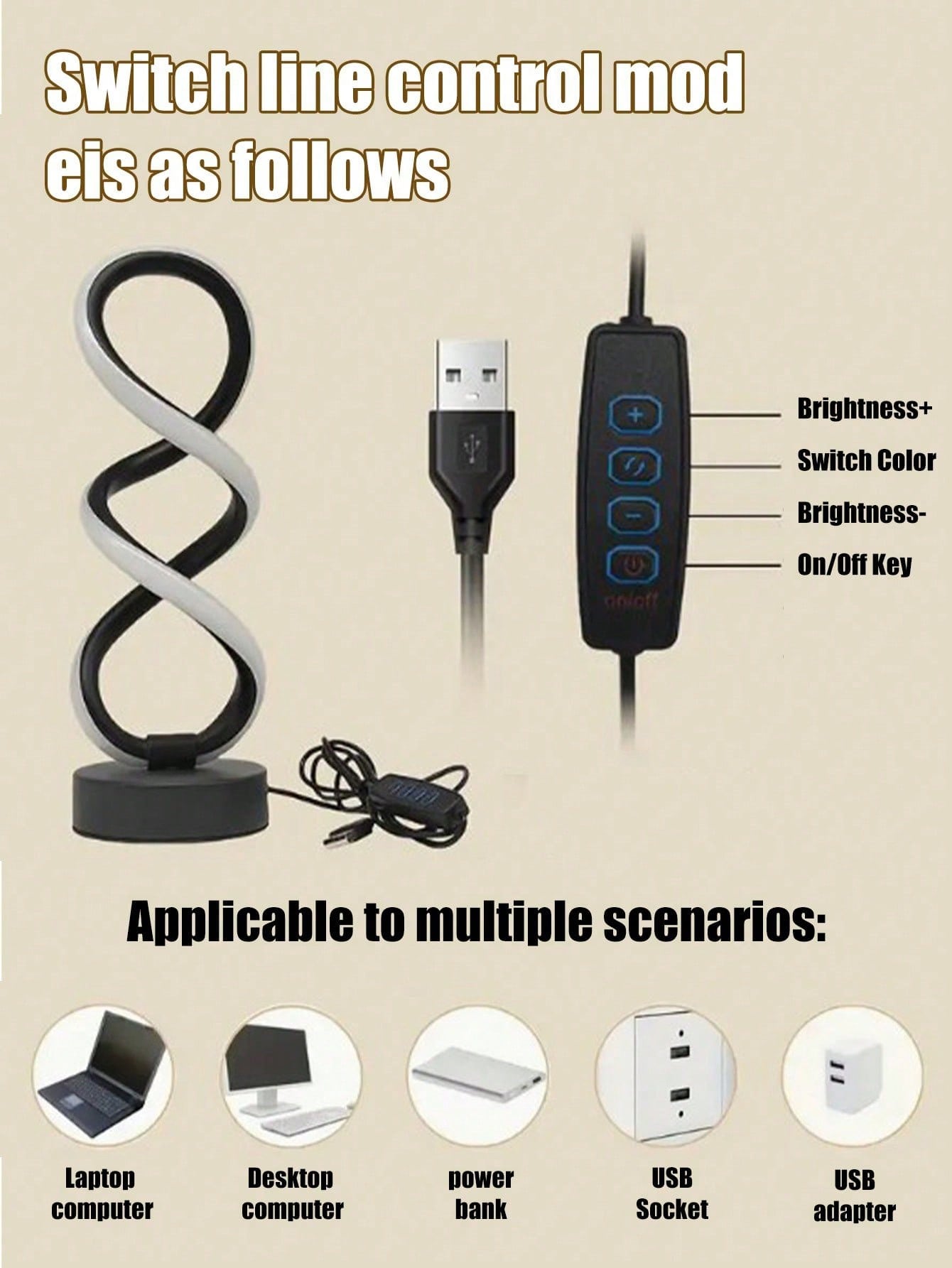 مصباح طاولة LED حلزوني قابل للتعتيم بثلاثة ألوان ي...