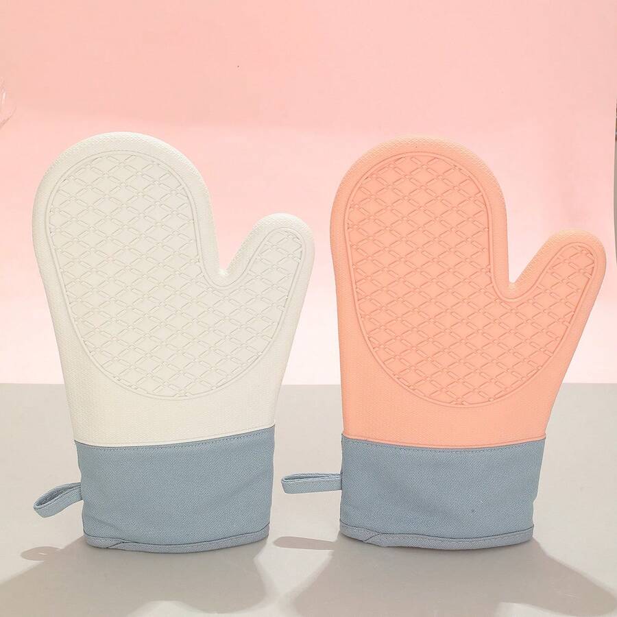 2 piezas Guantes de horno, guantes resistentes al calor de silicona antideslizante gruesa con forro de algodón largo para cocinar, hornear, herramientas de cocina antideslizantes, regalos festivos de cocina amigables para la organización del hogar y la cocina