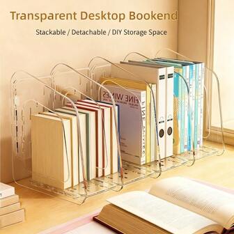 透明可拆卸隔断书架 - 多功能桌面书架，适用于办公室和家庭，耐用的透明展示架，单体储物架，可堆叠书架，桌面书架，适用于书籍和文件，返校用品，办公桌储物整理器
