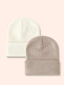 Set de 4 gorros de punto de unicolor, sombreros para niños y niñas, gorros calientitos para bebés para usar en exteriores, otoño/invierno - Multicolor - Ver 66