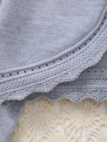 女童纯色优雅镂空针织开衫 - 淺灰色 - 查看 5