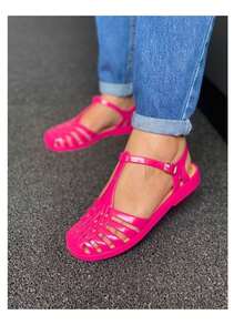 Women's Silicone Sandal With Buckle, Injected PVC Spider Sandal, Women's Closed-Toe Slippers - Màu Hồng Tươi - Xem 1