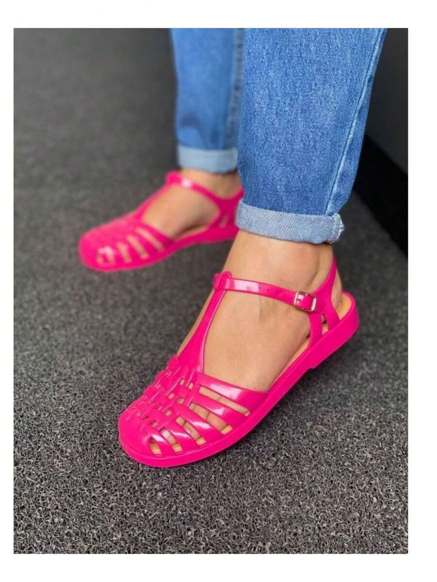 Women's Silicone Sandal With Buckle, Injected PVC Spider Sandal, Women's Closed-Toe Slippers - Màu Hồng Tươi - Xem 1