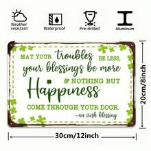 May Your Troubles Be Less Shamrock Tin Sign St Patrick's Day Irish Blessing Metal Wall Art Decor Gift Unisex Cotton Tee - 彩色 - 查看 5