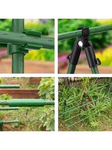 21pcs Garden Support Stake Set, Coated Metal Core, Includes 8 Support Rods, 4 A-Shape Clips, 5 Connectors, 4 Universal Clips, Anti-Corrosive, Easy To Insert, Suitable For Various Plants, Fruits, Vegetables, Essential Garden Climbing Trellis - Army Green - View 8