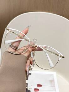 1 pieza Gafas de moda con lente transparente y diseño único de mujer con ojos de gato de metal con rhinestones - transparente - Ver 19