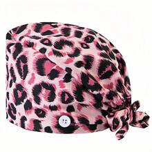 1 件女士豹纹护理帽，抗菌防尘，适用于医院护士、美容师和管家