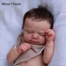 48cm 19 pollici Bambola neonato reborn in vinile morbido con pelle dipinta 3D e vene visibili come un vero neonato addormentato, giocattolo per il bagnetto per bambini, regalo di compleanno (il genere della bambola è casuale)