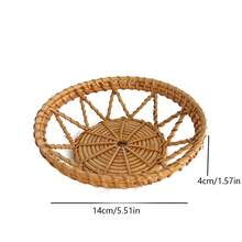 1pc 7.08/10.23 Inch Japanese Style Natural Rattan Bread Basket, Dessert Fruit Tray, Tableware Cutlery Storage Organizer Basket - Yellow - View 12