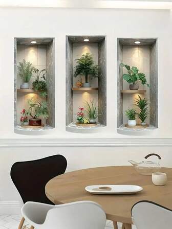 1-3pcs New Simulation Potted Green Plants Opaque Frameless Painting Decorative Wall Stickers,Waterproof Decal Stickers,PVC Stickers,Easy To Paste And Remove,For Home Decoration,Bathroom Decoration,Room Stuff,Living Room Decor,Dressing Room Decor,Office,Cloakroom Decor,Study Room Decor,And Other Areas Decor