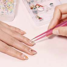 1 szt. czarna wielofunkcyjna pęseta do zdobienia paznokci z silikonową końcówką, dwustronna naklejka na paznokcie i chwytak do kryształków, narzędzie do przedłużania rzęs - Wielokolorowe - Zobacz 2