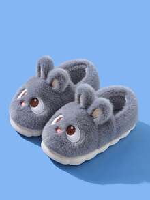 2025 女士低跟软底一脚蹬拖鞋，圆头简约，冬季日常休闲秋冬保暖，可爱兔子万圣节拖鞋 - 灰色 - 查看 3