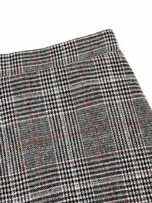 EARO法式复古设计高端时尚百搭格子高腰百褶长款优雅通勤A字裙，秋冬新款收腰个性优雅舒适毛呢格子伞裙 - 黑橙 - 查看 4