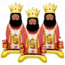 3 Globos metálicos de pie de los Tres Reyes Magos de 110 cm - Globos de fiesta - Decoración navideña - Fiestas de los Tres Reyes Magos - Globo de los Tres Reyes Magos