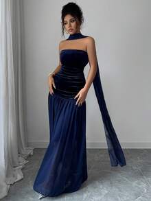 Długa letnia sukienka damska LilyHouse, elegancka, romantyczna sukienka z wdziękiem, idealna na formalne kolacje, przyjęcia świąteczne, codzienne randki i inne okazje. Wzór z satynowej wstążki, dopasowana sukienka bez ramiączek z kontrastowej siateczki, elegancka sukienka na imprezę. - Granatowy - Zobacz 6