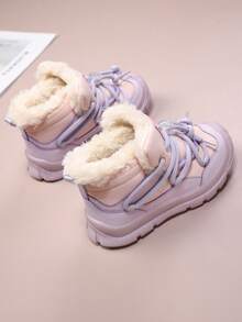 Kids' Outdoor Casual Winter Anti-Slip Warm Thick Comfortable Mid-Top Children Shoes, Flat Sports Sneakers