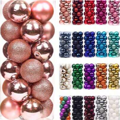 圣诞球，圣诞树装饰品，24个预串塑料饰品，适用于节日聚会、圣诞派对、花环、桌面圣诞树、生日派对装饰、商场装饰、圣诞家居装饰、圣诞礼物、圣诞装饰品