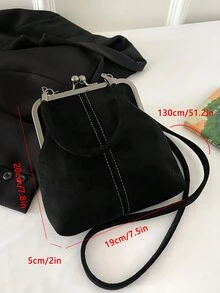 1 Stück Retro Kunstleder Umhängetasche, Vintage-Stil Damen Mini-Handtasche mit Kussschloss und verstellbarem Schultergurt, einfarbige leichte City-Tragetasche, Polyesterfutter, unisex - Schwarz - Übersicht 9