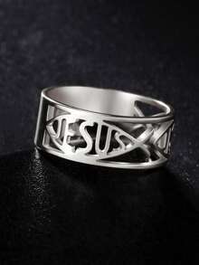 TEAMER 1 件简约不锈钢“耶稣”鱼形符号戒指，男女通用幸运符指环，送给朋友的个性化礼物 - 簡約系列 - 查看 4