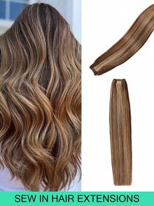 Extensões de cabelo costuradas, pacotes de cabelo humano real, extensões de cabelo com trama genial, trama colorida destacada, extensões de trama dupla amarradas à mão para mulheres