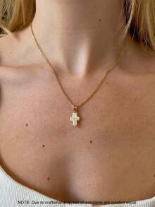 1pc Western Vintage French Style Minimalist Fashionable Luxurious Elegant High-End Natural Freshwater Pearl Cross Titanium Steel Necklace, Gold Jewelry For Women, Suitable For Daily, Date, Party, Evening, Vacation, Gift For Family, Friends, Mother, Wife, Couple, Friendship, Love, Christmas, Exquisite Packaging