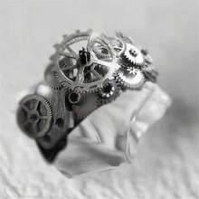 Vintage Mechanical Clockwork Gear Ring - Punk Exaggerated Style, Unique Statement Piece - Bạc - Xem 3