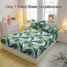 1 Peça Lençol Ajustável com Estampa de Folha de Palmeira Respirável, Capa de Colchão Macia e Confortável para Quarto, Quarto de Hóspedes e Dormitório, Protetor de Colchão, Roupa de Cama (Fronha Não Incluída)