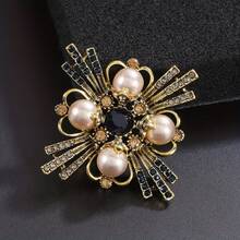 1pcs Vintage Women's Brooch Alloy Inlaid With Rhinestones Imitation Pearl Pin Autumn Winter Coat Jacket Brooch Fixed Decoration Suitable For Daily Party Banquet Wear - 金色的 - 查看 9