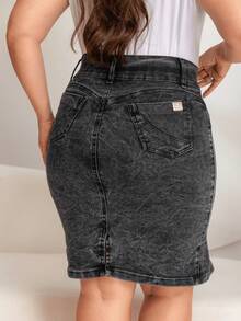 Saia Jeans Evangélica Feminina com lycra detalhe de listra