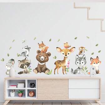 2pcs Cartoon Cute Animal Bear, Deer, Rabbit, Squirrel Wall Stickers, Self-Adhesive PVC Decals For Bedroom, Living Room, Home Decor Room Decor Bedroom Decor Kitchen Decor Wall Decor
