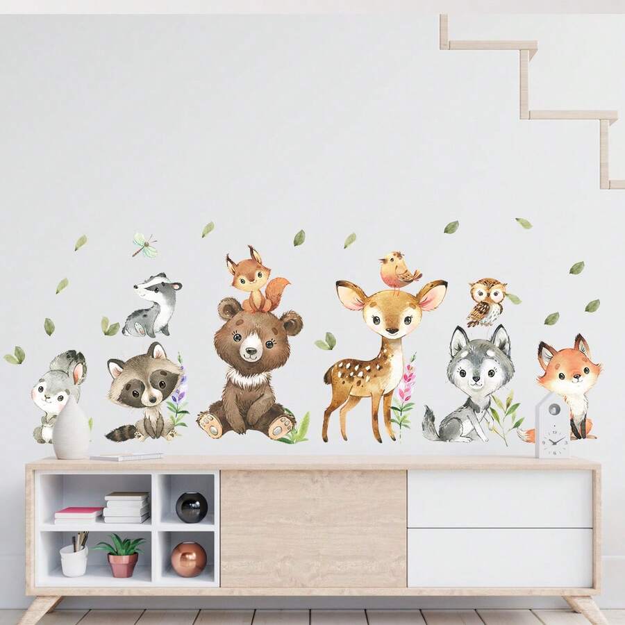 2pcs Cartoon Cute Animal Bear, Deer, Rabbit, Squirrel Wall Stickers, Self-Adhesive PVC Decals For Bedroom, Living Room, Home Decor Room Decor Bedroom Decor Kitchen Decor Wall Decor