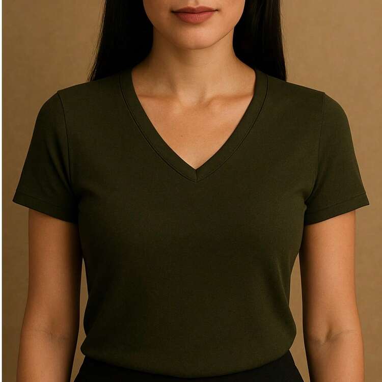 Kit Of 4 Basic V-Neck Short Sleeve Ribbed Blouses - Beige, Verde militar, Marrón, Gris - Añade 2